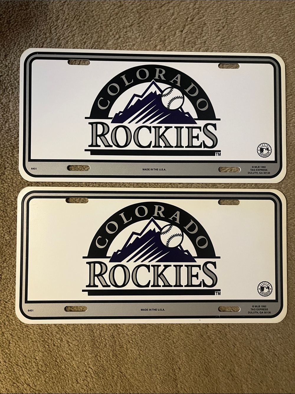 2 Colorado Rockies plastic Vintage Booster / License Plates